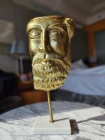 27. MODERN ART METAL, BIG FACE, GREEK GOD BEARDED FACE MALE STATUE, ANTIQUE