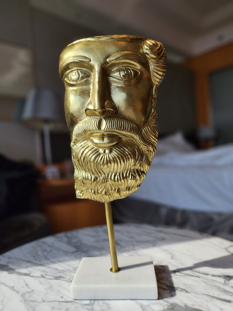 27. MODERN ART METAL, BIG FACE, GREEK GOD BEARDED FACE MALE STATUE, ANTIQUE