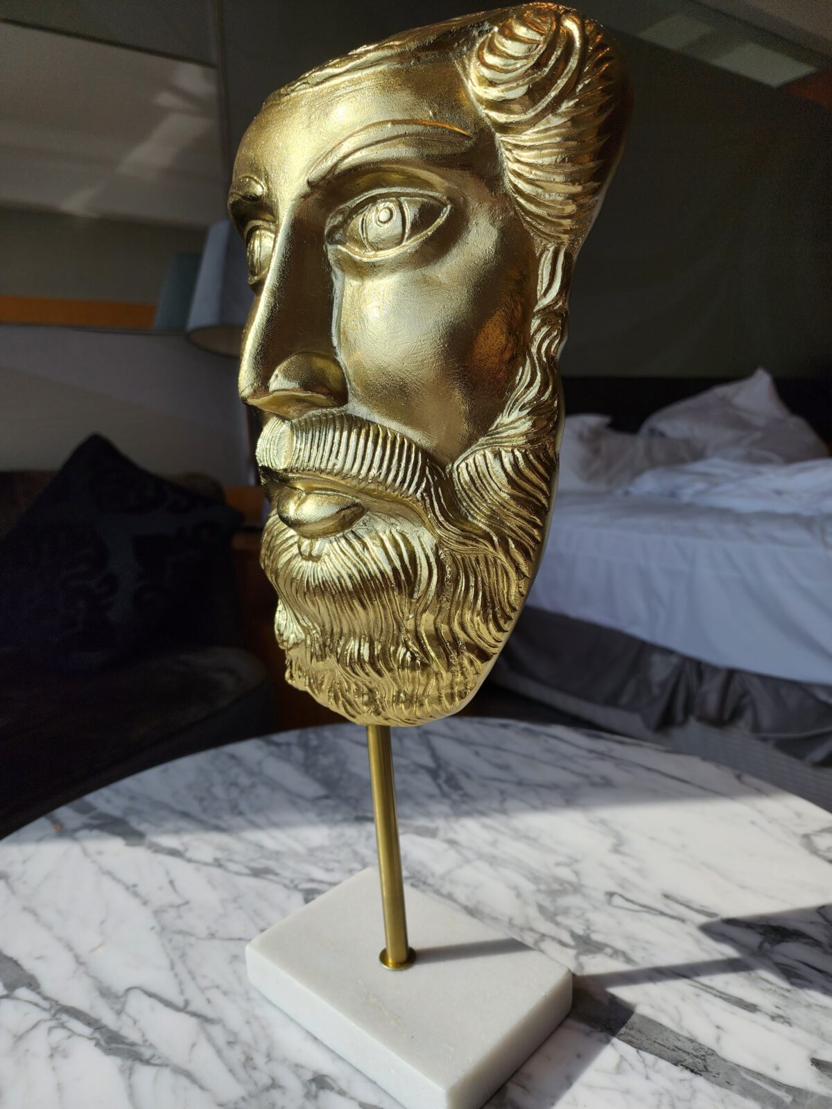 27. MODERN ART METAL, BIG FACE, GREEK GOD BEARDED FACE MALE STATUE, ANTIQUE