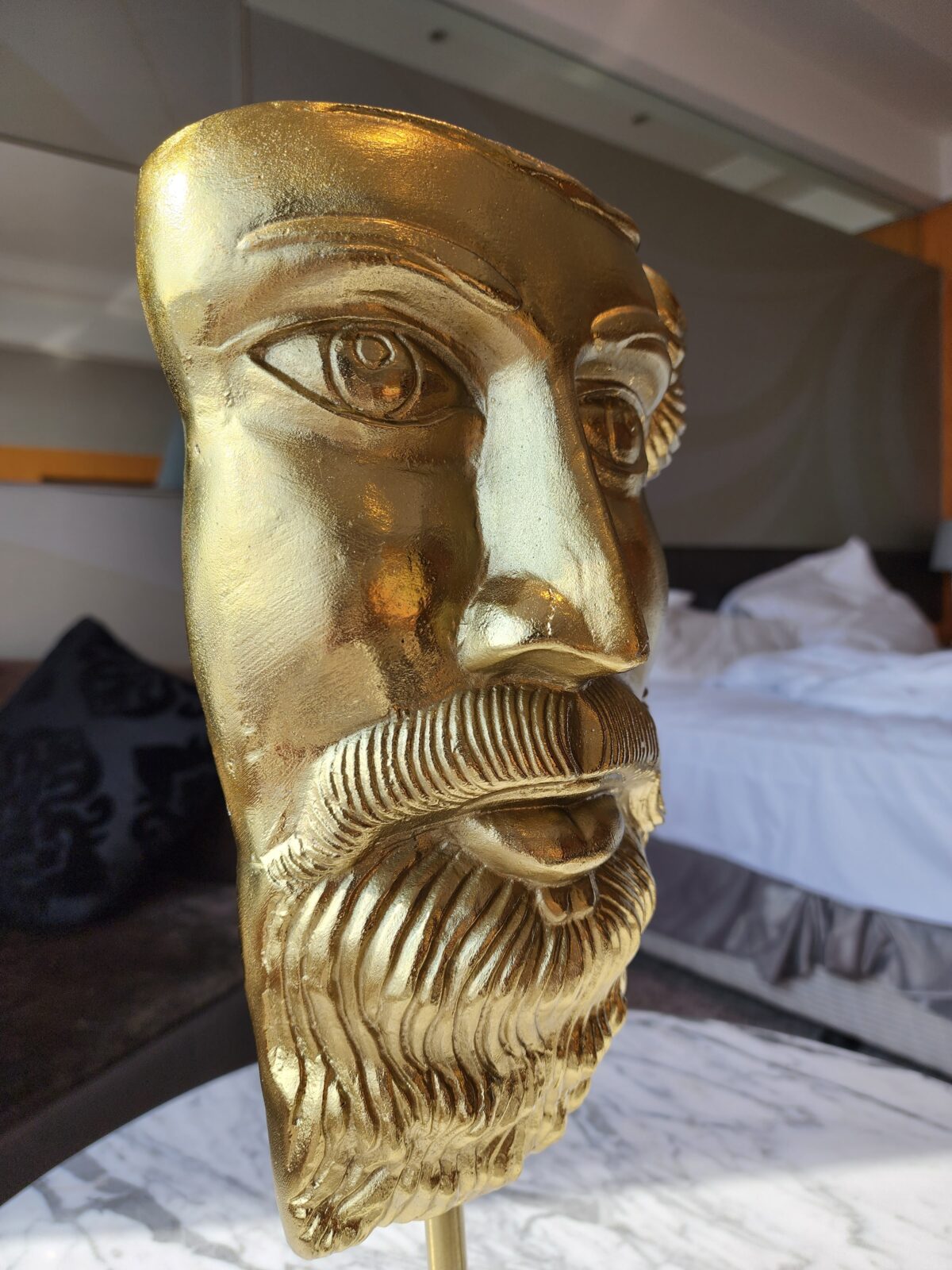 27. MODERN ART METAL, BIG FACE, GREEK GOD BEARDED FACE MALE STATUE, ANTIQUE