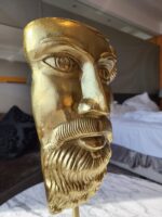 27. MODERN ART METAL, BIG FACE, GREEK GOD BEARDED FACE MALE STATUE, ANTIQUE