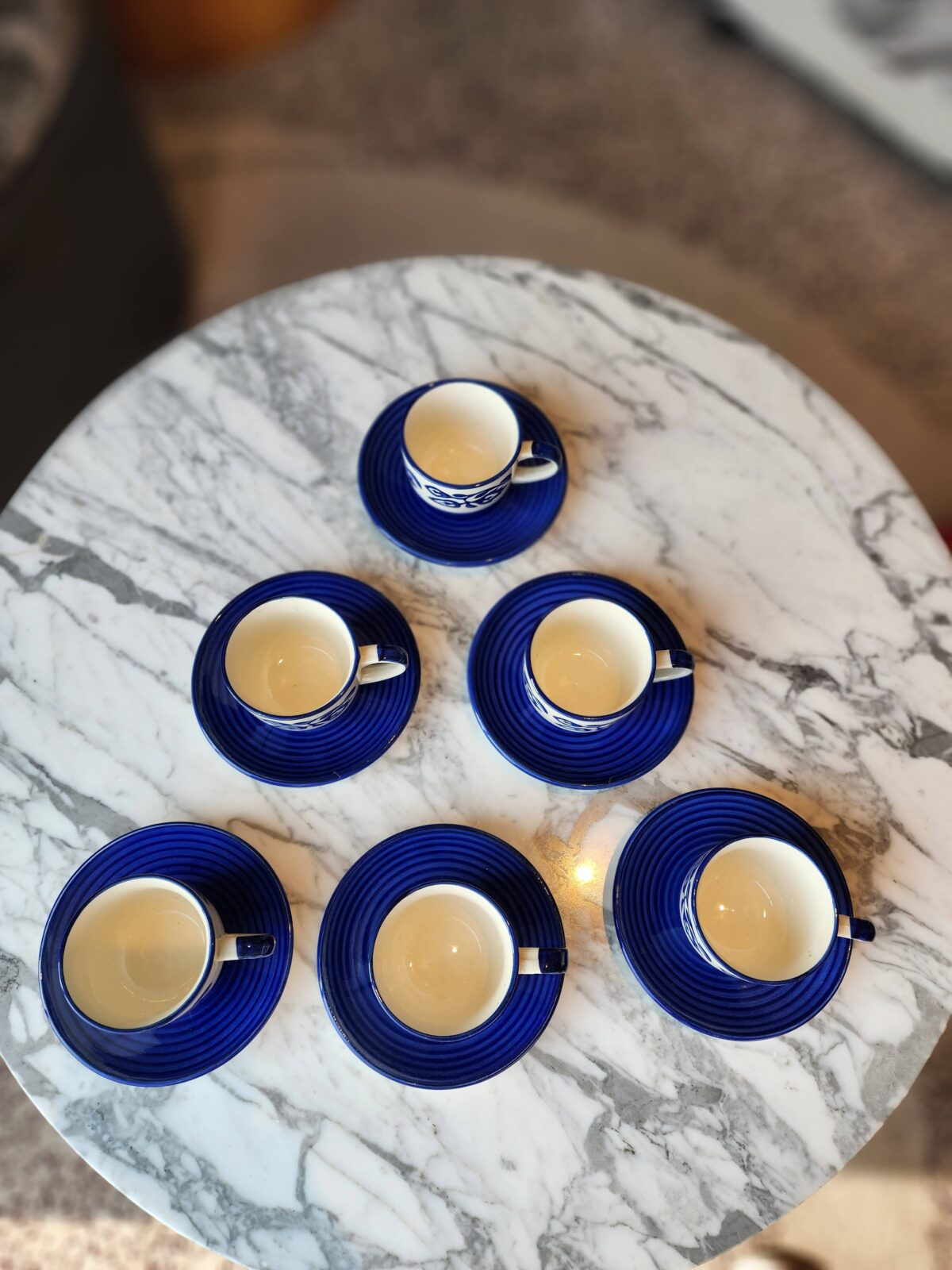 INDIGO/BLUE HANDPAINTED CERAMIC TEA CUPS AND SAUCERS TEA CUPS SET OF 6 (160 ML, MICROWAVE SAFE & DISHWASHER SAFE) - TEA CUPS SET/CHAI CUPS