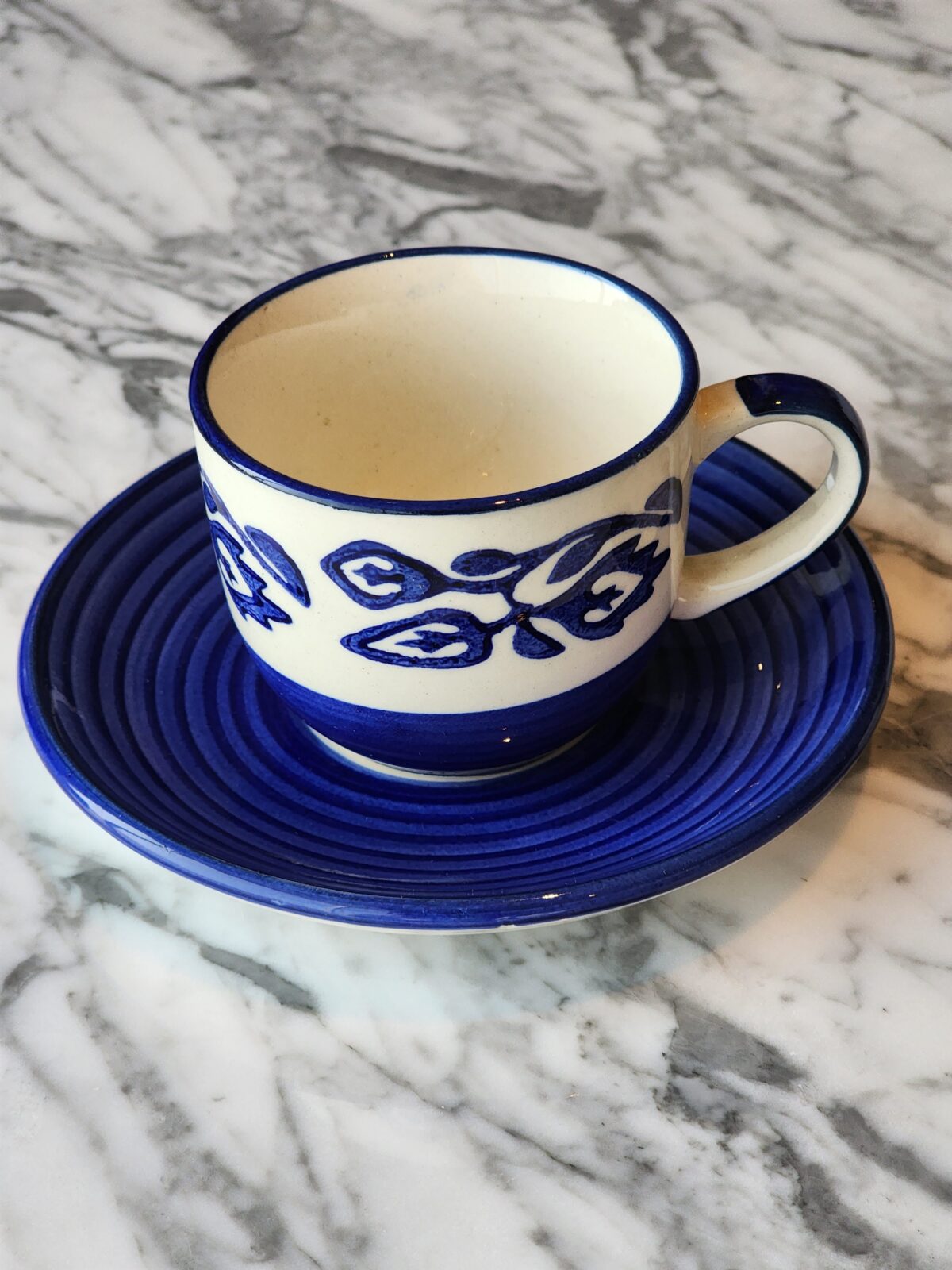 INDIGO/BLUE HANDPAINTED CERAMIC TEA CUPS AND SAUCERS TEA CUPS SET OF 6 (160 ML, MICROWAVE SAFE & DISHWASHER SAFE) - TEA CUPS SET/CHAI CUPS