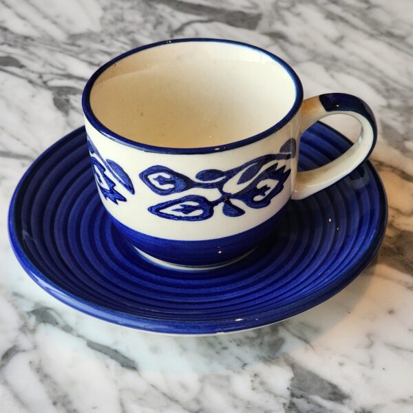 INDIGO/BLUE HANDPAINTED CERAMIC TEA CUPS AND SAUCERS TEA CUPS SET OF 6 (160 ML, MICROWAVE SAFE & DISHWASHER SAFE) - TEA CUPS SET/CHAI CUPS