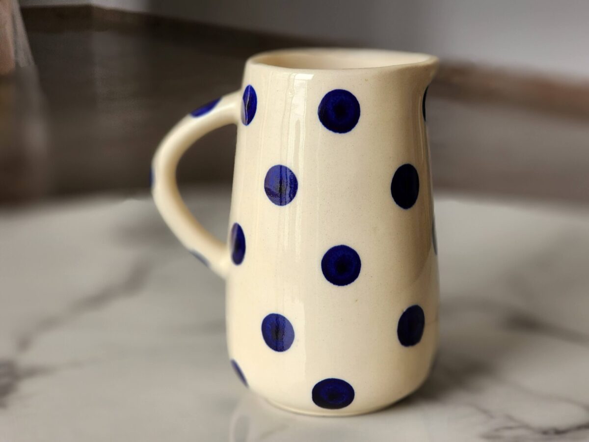 CERAMIC MILK JUG BLUE POLKA DOTS