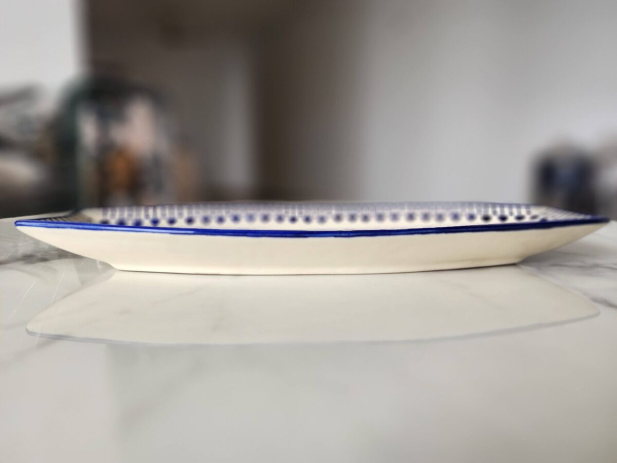 HANDCRAFTED 'LONG SERVING TRAY/ DISH ', BLUE & WHITE