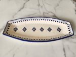 HANDCRAFTED 'LONG SERVING TRAY/ DISH ', BLUE & WHITE