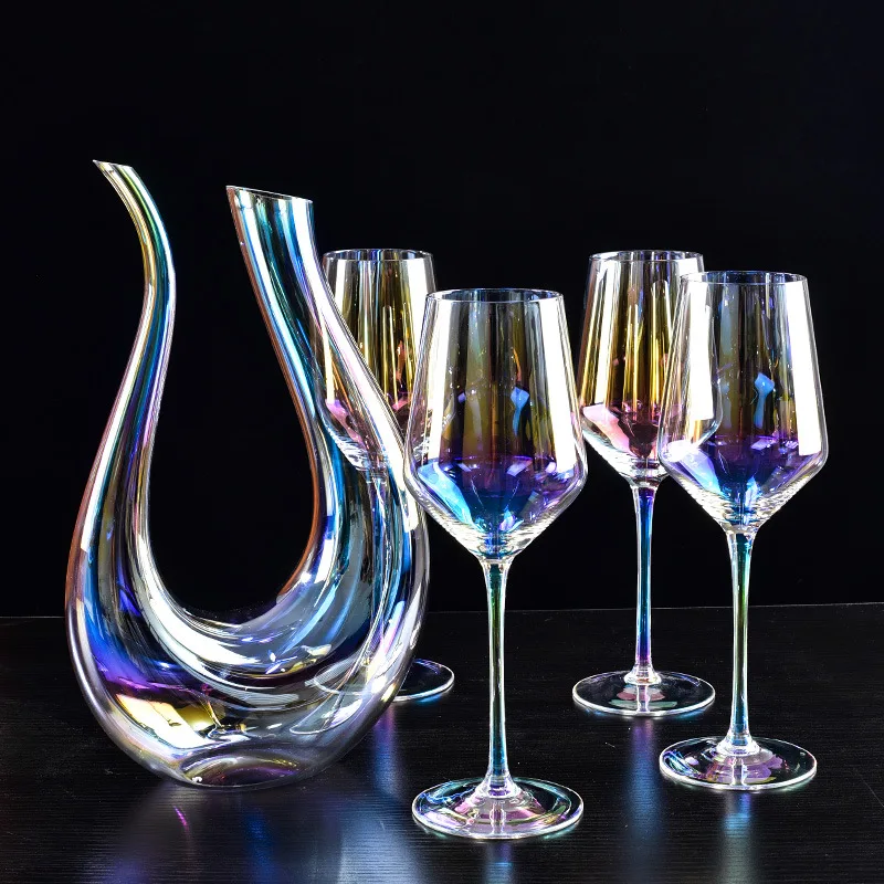 Luxury Crystal Colorful Glass Wine Decanter Red Wine Goblet Set