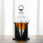 25oz Lead Free Diamond Whiskey Decanter with Wood Base