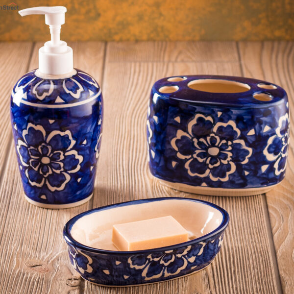 CERAMIC BATHROOM SET OF 3 PCS - LIQUID SOAP DISPENSER, SOAP DISH AND BRUSH HOLDER FOR BATHROOM DÉCOR AND HOME GIFT SET