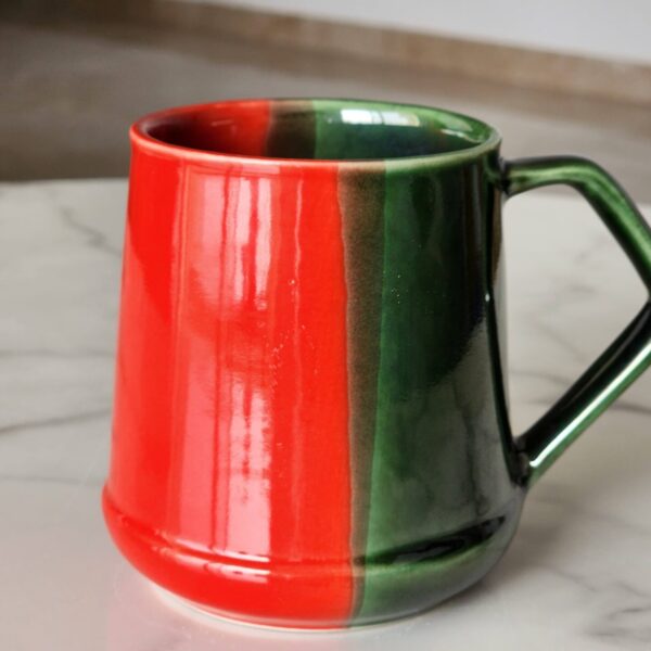 DUAL TONE RED & GREEN CERAMIC SERVING COFFEE MUG TEA CUP, 350-380 ML