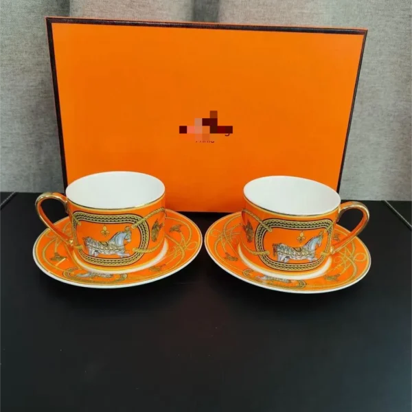 HERMES LUXURY LIVING ROOM HORSE SERIES COFFEE TEA CUP WITH SAUCER SET| GIFT BOX